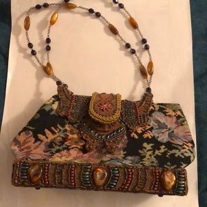 Vintage tapestry beaded handbag